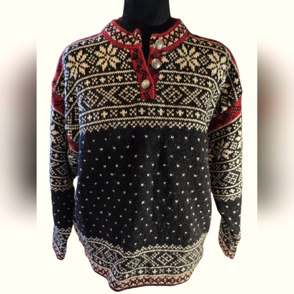 L.L. Bean Henley Wool Sweater Medium - Picture 1 of 5